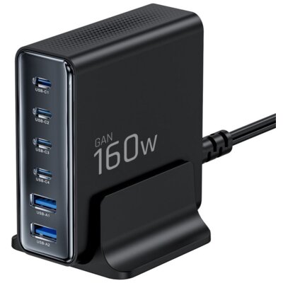 Ładowarka sieciowa TECH-PROTECT DC160W-GaN PD QC3.0 160W Czarny