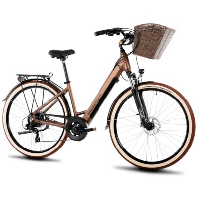 Rower elektryczny z koszykiem PROECO Wave AN 1.0 M19 28 cali Brązowy