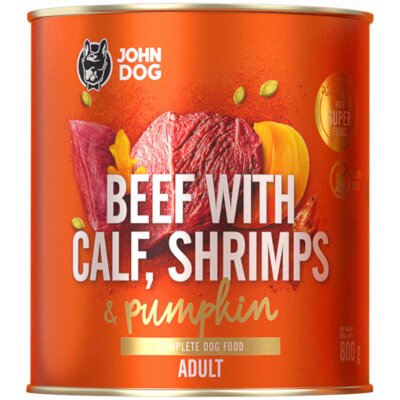 Karma dla psa JOHN DOG Pumpkin Wołowina z cielęciną, krewetkami i dynią 800 g