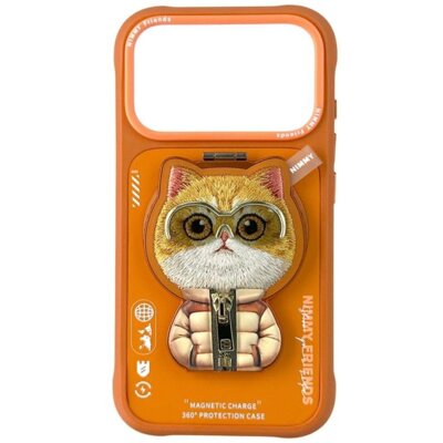 Etui NIMMY Cool&Cute 2.0 Cat do Apple Phone 17 Pro Max Pomarańczowy + zawieszka