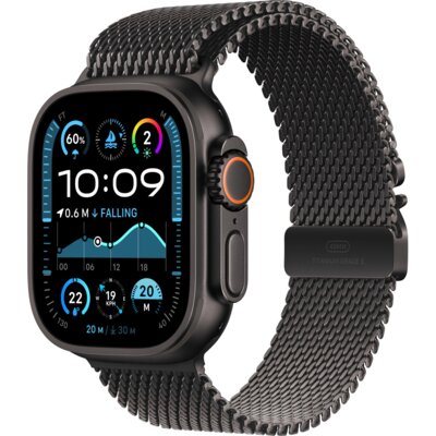 Apple Watch Ultra 2 GPS + Cellular 49mm koperta tytanowa (czarny) + bransoleta mediolańska z tytanu rozmiar L (czarny) (Stan Doskonały)