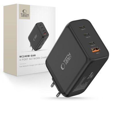 Ładowarka sieciowa TECH-PROTECT NC240W-GAN 4-Port PD 240W/QC3.0 Czarny