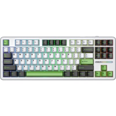 Klawiatura AULA F87 RGB Hot Swap Gray Wood V3 Switch Biało-czarno-zielony