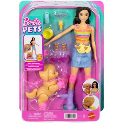 Lalka Barbie Pets Jazda na wrotkach Brunetka JMJ45