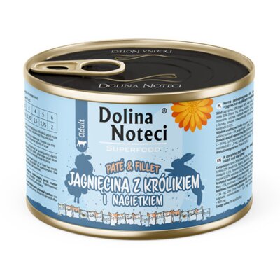 Karma dla kota DOLINA NOTECI Superfood Jagnięcina z królikiem i nagietkiem 185 g