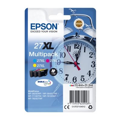 Zestaw tuszów EPSON T2715 Błękitny 10.4 ml, Purpurowy 10.4 ml, Żółty 10.4 ml C13T27154012
