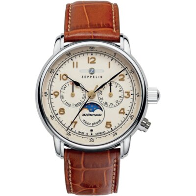 Zegarek ZEPPELIN 100 Jahre Mediterranee Moon Phase 9636-5 Srebrny