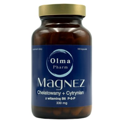 Kompleks witamin i minerałów OLMA PHARM Magnez chelatowany + Cytrynian z witaminą B6 P-5-P (100 kapsułek)