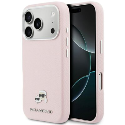 Etui KARL LAGERFELD Karl & Choupette Head Pins Saffiano MagSafe do Apple iPhone 17 Pro Różowy