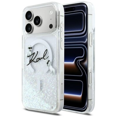 Etui KARL LAGERFELD Liquid Glitter Karl Script Logo MagSafe do Apple iPhone 17 Pro Przezroczysty