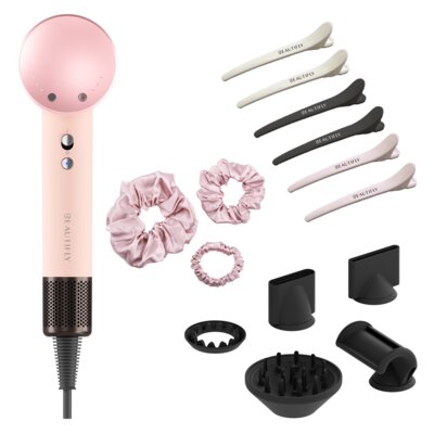 Suszarka BEAUTIFLY DryFinity Rose 1600W + Zestaw spinek do włosów BEAUTIFLY (6 szt.) + Zestaw gumek do włosów BEAUTIFLY (3 sztuki)