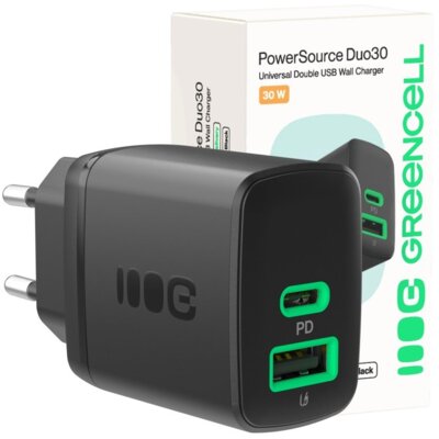 Ładowarka sieciowa GREEN CELL PowerSource Duo30 30W PD QC3.0 Czarny ładowarka do telefonu USB, USB-C