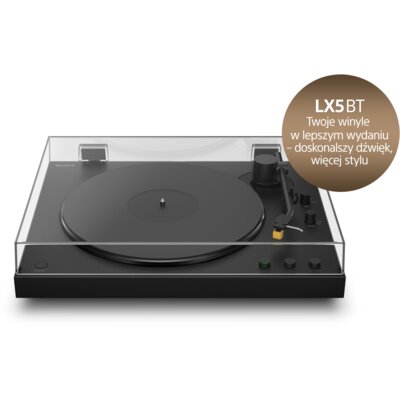 Gramofon SONY PS-LX5BT Czarny, Automatyczny, Napęd paskowy, BT, Hi-Res Audio, Preamp, Prędkość odtw. 33 1/3, 45 obr./min