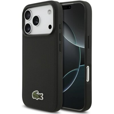 Etui LACOSTE Iconic Petit Pique Woven Logo MagSafe do Apple iPhone 17 Pro Max Czarny