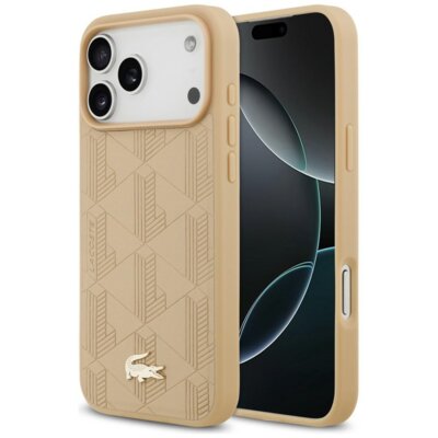 Etui LACOSTE Nomograme Gold Logo MagSafe do Apple iPhone 17 Pro Max Beżowy