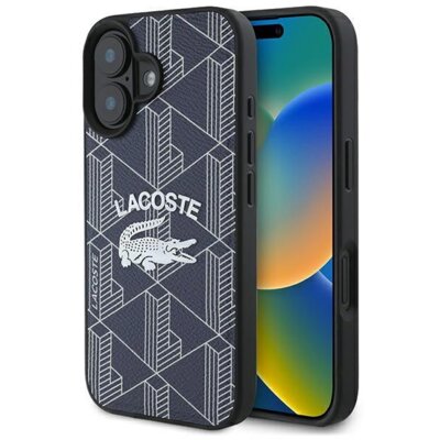 Etui LACOSTE Monogram Vintage Logo MagSafe do Apple iPhone 16 Granatowy