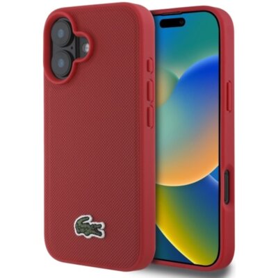 Etui LACOSTE Iconic Petit Pique Woven Logo MagSafe do Apple iPhone 16 Plus Czerwony