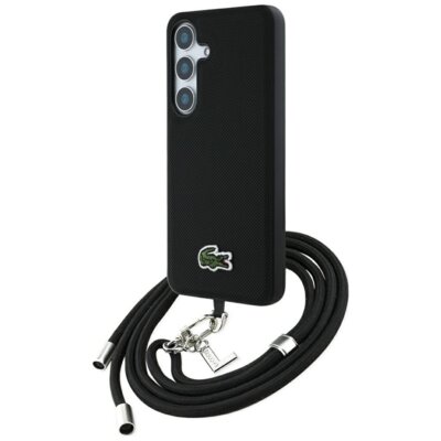 Etui LACOSTE Iconic Petit Pique Woven Logo CBDY Strap MagSafe do Samsung Galaxy S25 Czarny