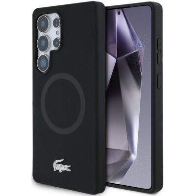 Etui LACOSTE Silicone Microfiber W/ Silver Croc Logo MagSafe do Samsung Galaxy S25 Ultra Czarny