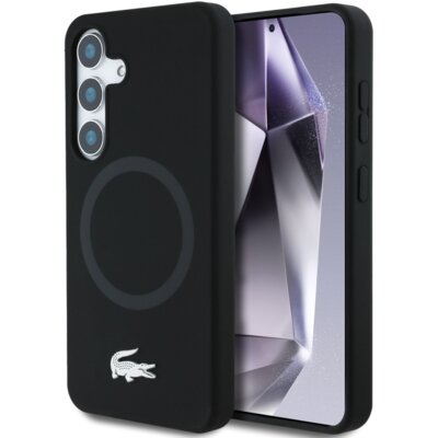 Etui LACOSTE Silicone Microfiber W/ Silver Croc Logo MagSafe do Samsung Galaxy S25 Czarny