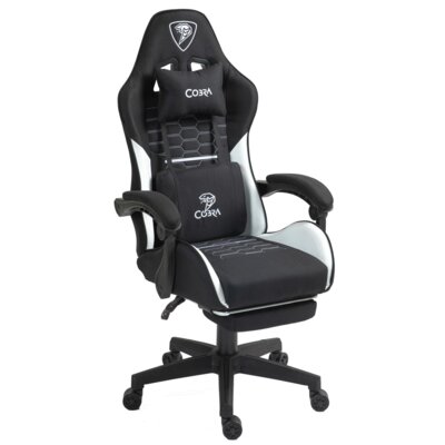 Fotel COBRA Player 5.0 CRF52 Czarno-biały + podnóżek