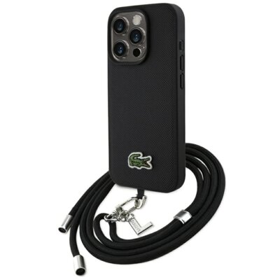 Etui LACOSTE Iconic Petit Pique Crossbody Cord MagSafe do Apple iPhone 15 Pro Max Czarny
