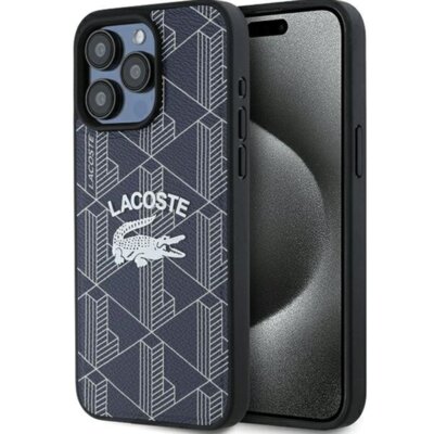 Etui LACOSTE Monogram Vintage Logo MagSafe do Apple iPhone 15 Pro Granatowy