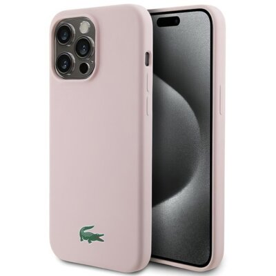 Etui LACOSTE Silicone Croc Logo MagSafe do Apple iPhone 15 Pro Różowy