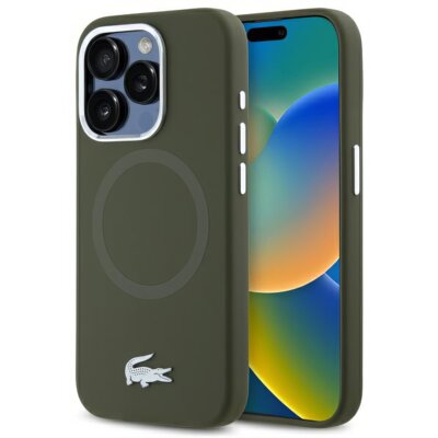 Etui LACOSTE Silicone Croco Logo MagSafe do Apple iPhone 15 Pro Khaki