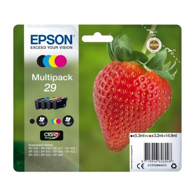 Zestaw tuszów EPSON T2986 Czarny 5.3 ml, Błękitny 3.2 ml, Purpurowy 3.2 ml, Żółty 3.2 ml C13T29864012