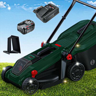 Kosiarka akumulatorowa BOSCH Rotak 18V-34 06008B9N01, 34 cm, rozdrabnianie, 4 Ah, 18 V, silnik bezszczotkowy, kosz 35L, 1 akumulator 4 Ah