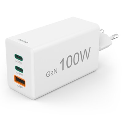 Ładowarka sieciowa HAMA 100W GaN PD/QC, 2x USB-C, 1x USB-A do laptopa, telefonu Biały
