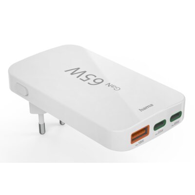 Ładowarka sieciowa HAMA składana 65W GaN 2x USB-C, 1x USB-A do laptopa, telefonu Biały