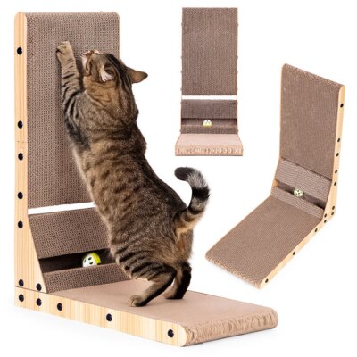 Drapak tekturowy dla kota narożny kartonowy legowisko z zabawką Petsi