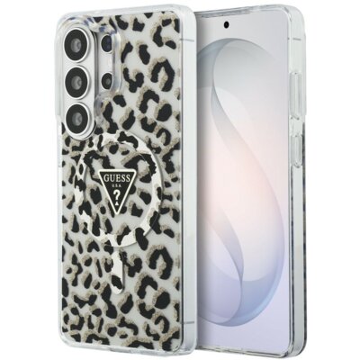 Etui GUESS IML Leopard Print Triangle MagSafe do Samsung Galaxy S26 Ultra Czarny
