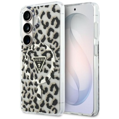 Etui GUESS IML Leopard Print Triangle MagSafe do Samsung Galaxy S26 Czarny