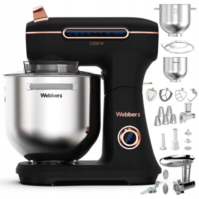 Robot kuchenny planetarny WEBBER Futura XEF900 1800W z szatkownicą i maszynką do mięsa Czarny