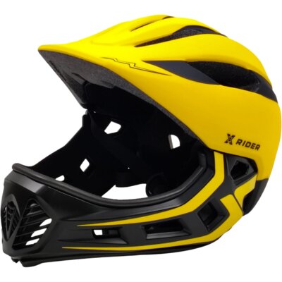 Kask XRIDER XRKFH004S Żółto-czarny Full Face dla Dzieci z odpinaną szczęką i lampką (rozmiar S)