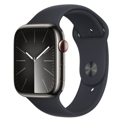 Apple Watch 9 GPS + Cellular 45mm koperta ze stali nierdzewnej (mocny grafit) + pasek sportowy M/L (północ)