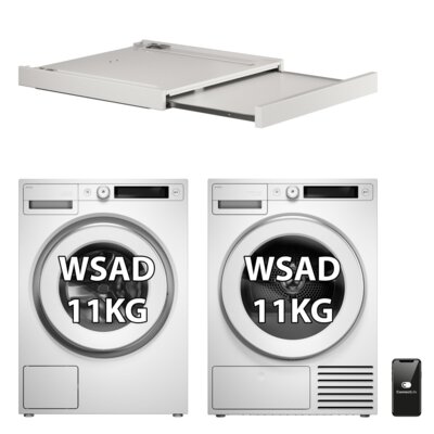 Pralka ASKO Style W5114CXLW 11kg 1400obr Steel Seal, Quattro Construction, Autodozowanie, WIFI ConnectLife + Suszarka ASKO Style T511HRXLW 11kg Pompa ciepła, Bundle Guard, Butterfly Drying, Samoczyszczący filtr, WIFI ConnectLife + Łącznik do pralki i suszarki ASKO HS60W z wysuwaną półką 5 cm, Biały