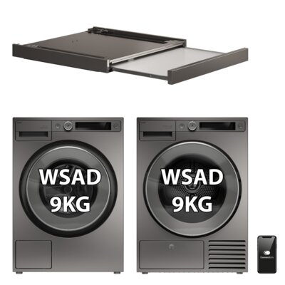 Pralka ASKO W5096RT 9kg 1600 obr + Suszarka ASKO T509HRT z pompą ciepła + Łącznik ASKO HS60T