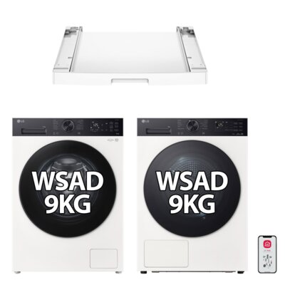 Pralka LG AI F4X5509THB 9kg 1400 obr + Suszarka LG AI RHX5009NHB z pompą ciepła + Łącznik LG DK2W