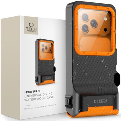Etui wodoodporne TECH-PROTECT IPX8 Pro Universal Diving Waterproof Case Czarno-pomarańczowy