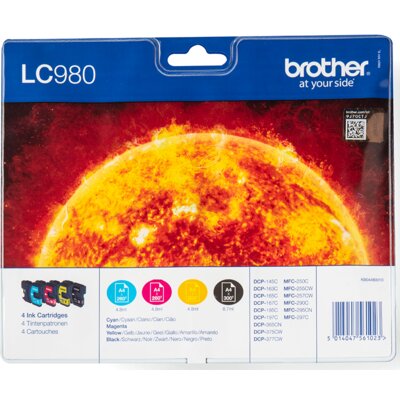 Zestaw tuszów BROTHER Czarny 8.7 ml, Błękitny 4.8 ml, Purpurowy 4.8 ml, Żółty 4.8 ml LC-980VALBP