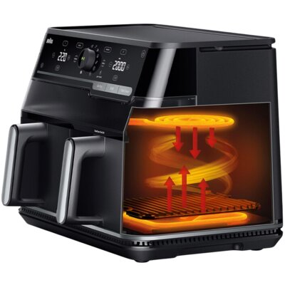 Air Fryer Frytkownica beztłuszczowa BRAUN TwinCook 5 TD5073IBK 10l z podwójnym koszem i okienkiem do obserwacji postępów gotowania