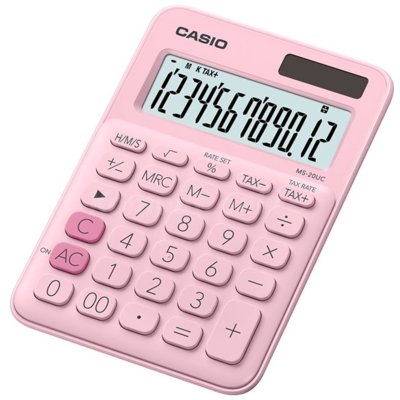 Kalkulator CASIO MS-20UC-PK-S Zasilanie bateryjno-słoneczne, 3 pamięci Różowy