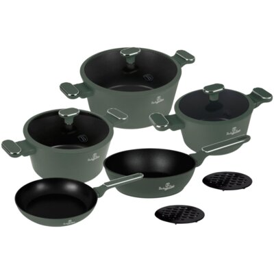 Zestaw patelni i garnków BERLINGER HAUS Matte Green Collection BH-8207 (10 elementów)