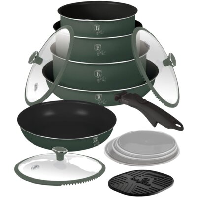 Zestaw patelni i garnków BERLINGER HAUS Matte Green Collection BH-8423 (13 elementów)
