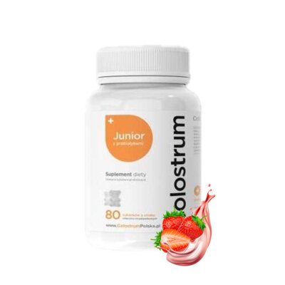 Suplement diety COLOSTRUM Junior Mleczno-truskawkowy (80 pastylek)