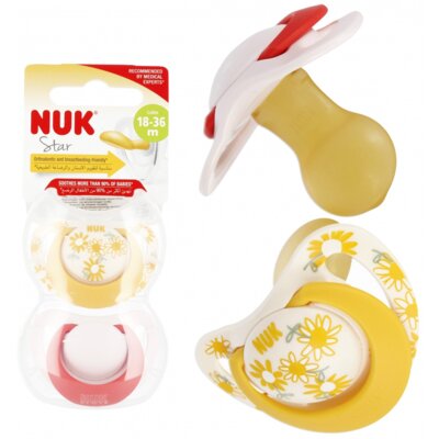 Smoczek NUK Star 10737046 18-36 m Żółty (2 sztuki)